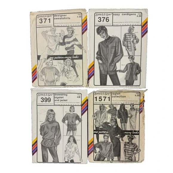 Lot of 4 Stretch & Sew Sewing Patterns Set Vintage Collection