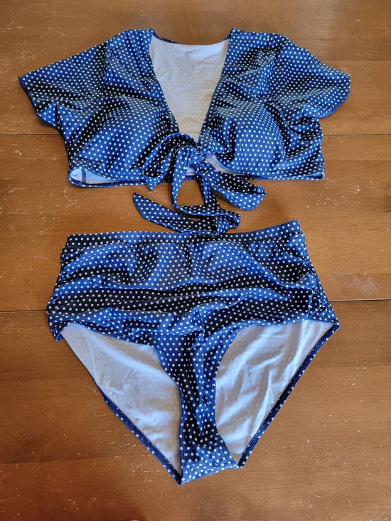 Navy Polka Dot Adjustable Tie-Front Bikini Set Size 16 NWT