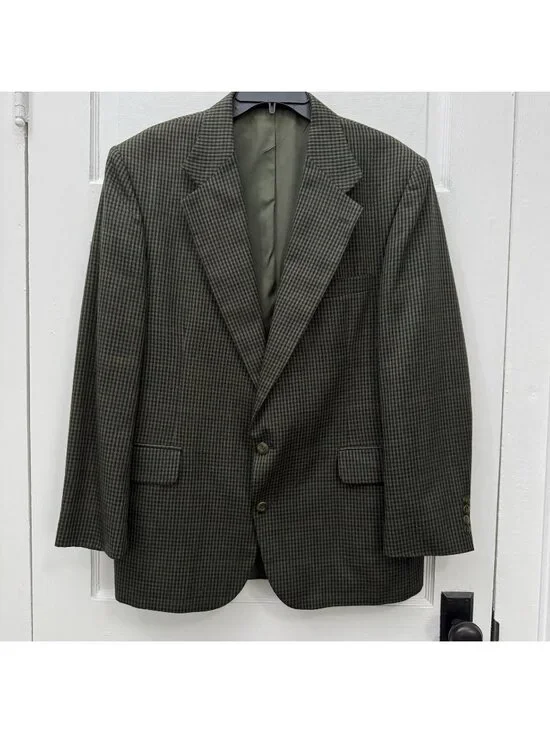 Robert Stock 43R Olive Check Sport Coat Blazer 2 Button Classic Jacket