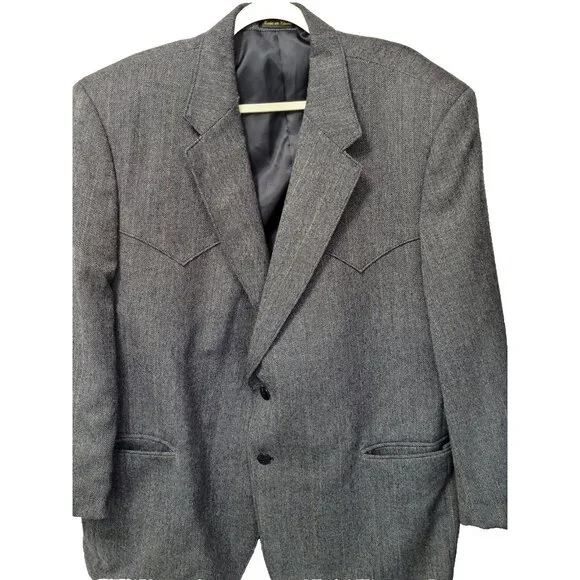 Circle S 50R Black‎ Tweed Western Wear Men's Blazer Sport Coat Suit Jacket