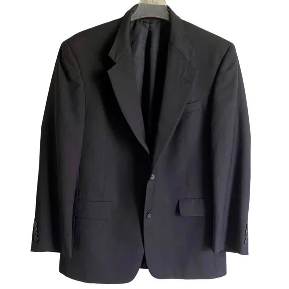 Hart Schaffner Marx Men's 2-Button Black Gray Wool Suit Jacket Blazer 40R