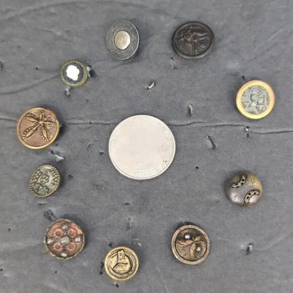 LOT E of 10 Antique Vintage Victorian Brass Mixed Materials Buttons ESTATE FIND