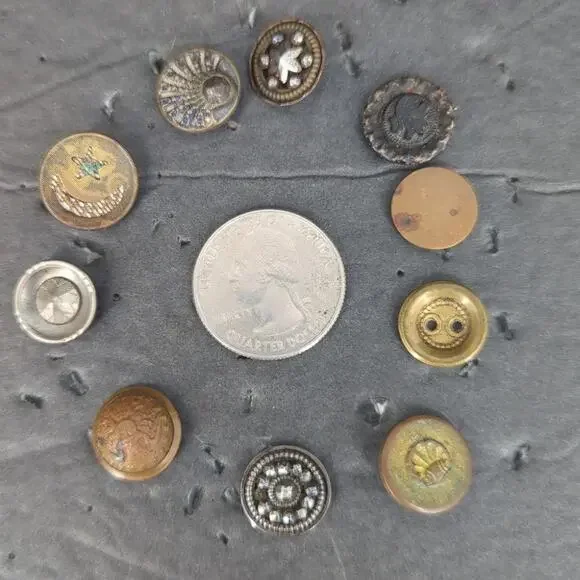 LOT G of 10 Antique Vintage Victorian Brass Mixed Materials Buttons ESTATE FIND