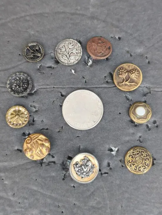 LOT U of 10 Antique Vintage Victorian Brass Mixed Materials Buttons ESTATE FIND