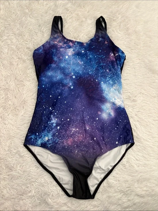 NEW Galaxy Print Criss Cross Back One Piece Swimsuit From Amazon Size M