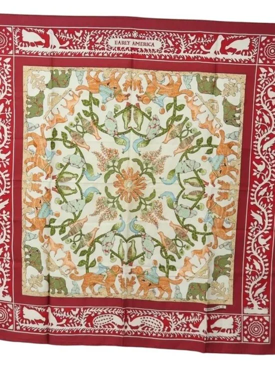 HERMES Carre 90 Scarf Silk Red Auth mr2616