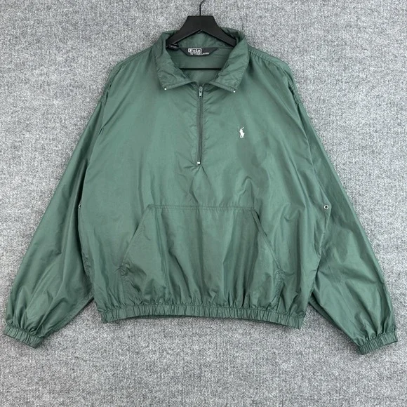 Vintage Polo Ralph Lauren Windbreaker Jacket Mens XL Green 1/4 Zip Lightweight