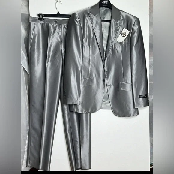 Men’s Gianni Versace Grey Sheen Wool Suit - 54 Blazer Jacket 38 Pants - New