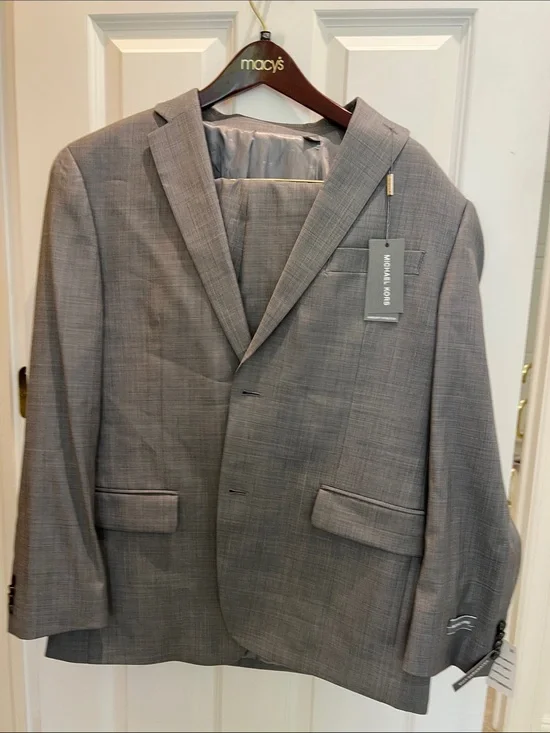 Michael Kors Men's Light Gray Plaid Two-Button Blazer and pants set