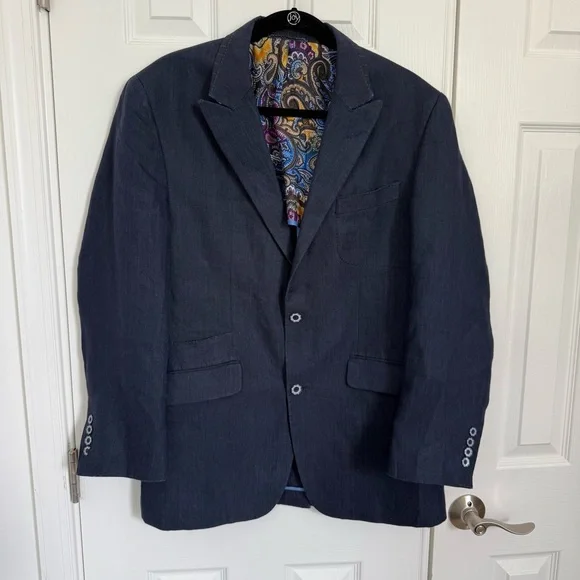 Robert Graham 100% Linen Navy Paisley Lining Detailed Blazer Men's‎ 40 EUC