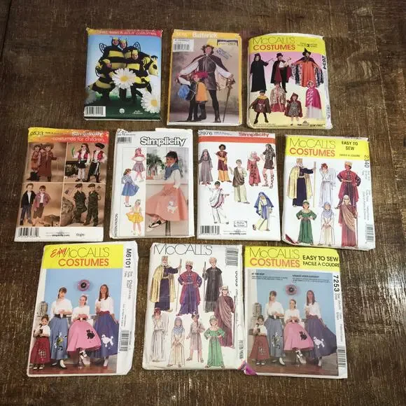 **Lot of 10** Sewing Patterns Child Boys Girls Halloween Costume Cosplay ALL CUT