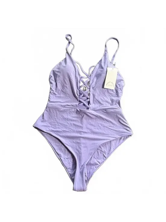 DIPPIN DAISYS lavender bliss cross front high cut sides one piece swimsuit NWT