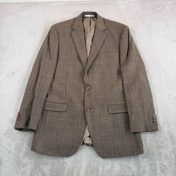 Vintage Ralph Lauren Blazer Sport Coat Men 42L Brown 100% Wool Houndstooth