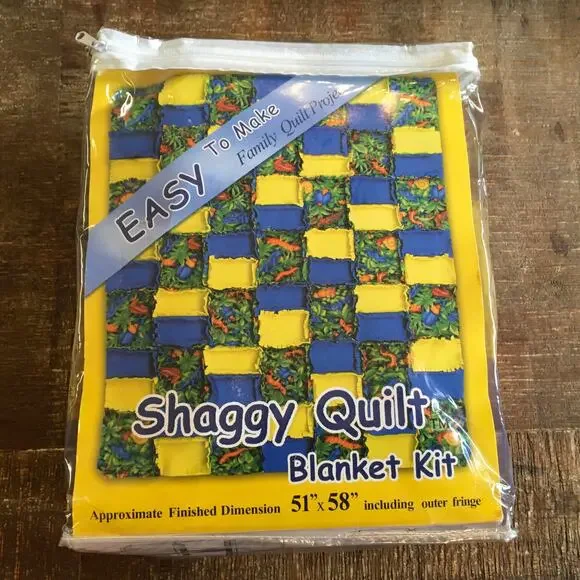 NWT David Textiles Shaggy Quilt Kit Blue Yellow Lizard Snail Fleece 51