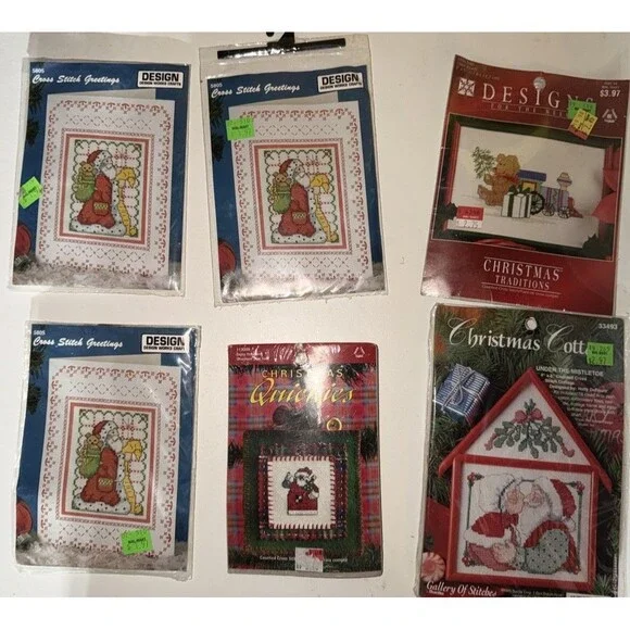 Vtg Cross Stitch Set Kits Christmas Holiday Set Of 6