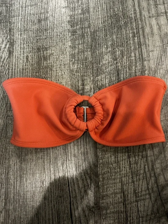 Strapless Orange Bandeau Bikini Top with Center Ring