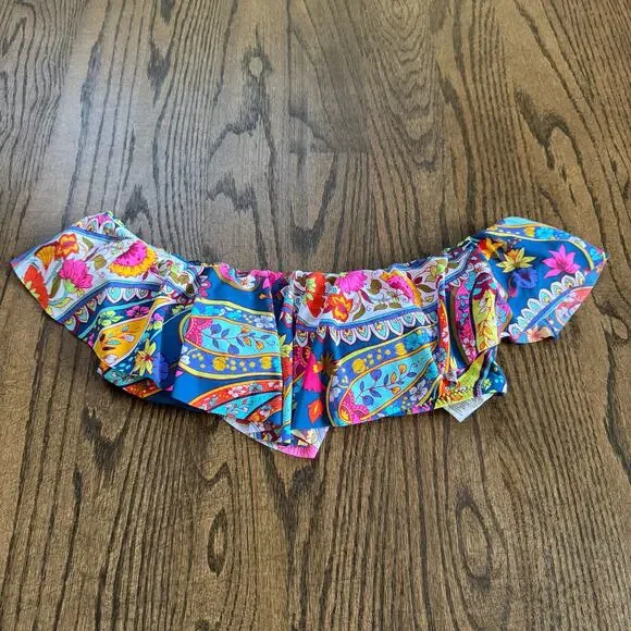Trina Turk Vibrant Ruffled Bandeau Strapless Bikini Swim Suit Top Size 4 Small