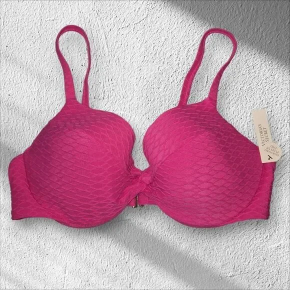 Victoria's Secret 36C TWIST FRONT Push Up Bikini Top Underwire Textured Pink Nwt