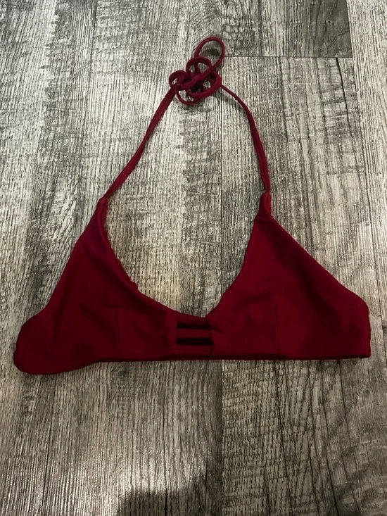 Halter Bikini Top in Deep Burgundy with Front Strap Detail