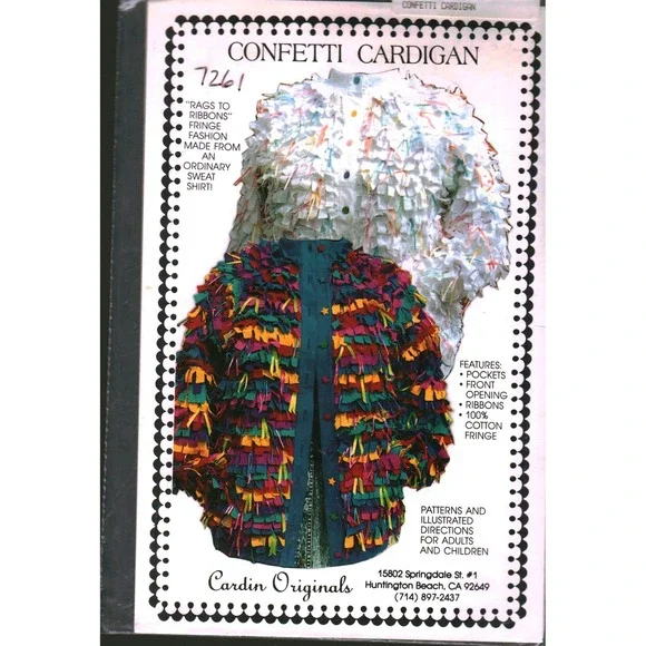 Cardin Originals 7261 Confetti Cardigan Sewing Pattern‎ Rags to Ribbons Fringe