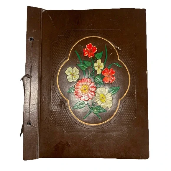Vintage 1940s Scrapbook Brown Floral 100 Pages 14.5x12