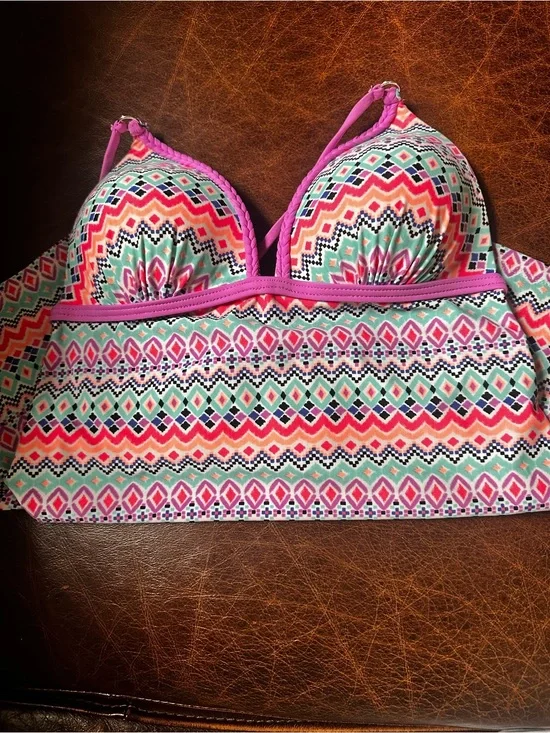 Arizona Jean Company Multicolor Pink Aqua Patterned Bikini Top