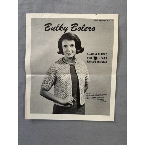 Vintage Coats &‎ Clark Bulky Bolero Crochet Leaflet Pattern Crafting Knitting