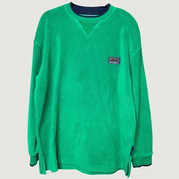 Nautica Tech Vintage Cozy Green Fleece Pullover Mens Medium Nautica Marine Denim