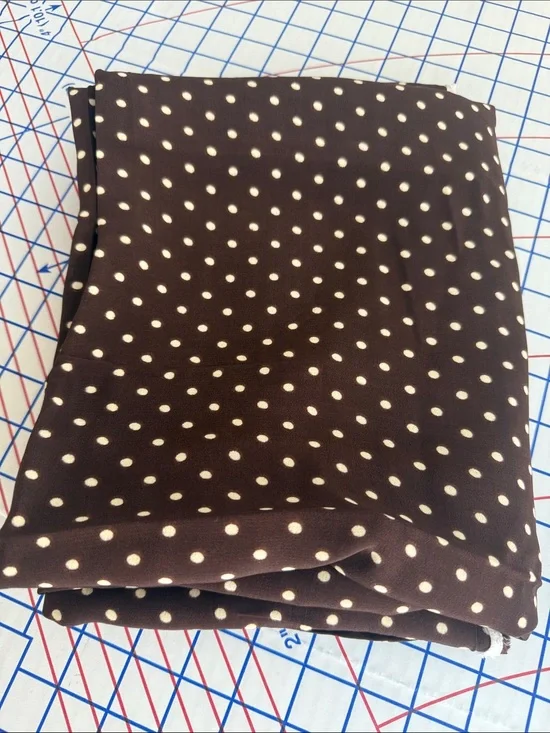 Vintage Brown Cream Polka Dot Fabric 2 1/4 Yards x 50” Slinky Polyester