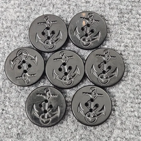 Vintage US Navy Anchor Buttons 1 Inch Black Metal Peacoat Style‎ 8 Lot Wool Coat