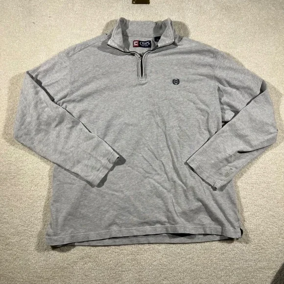Chaps Quarter Zip Pullover Mens Large Gray Cotton Long Sleeve Crest Logo Sweater
