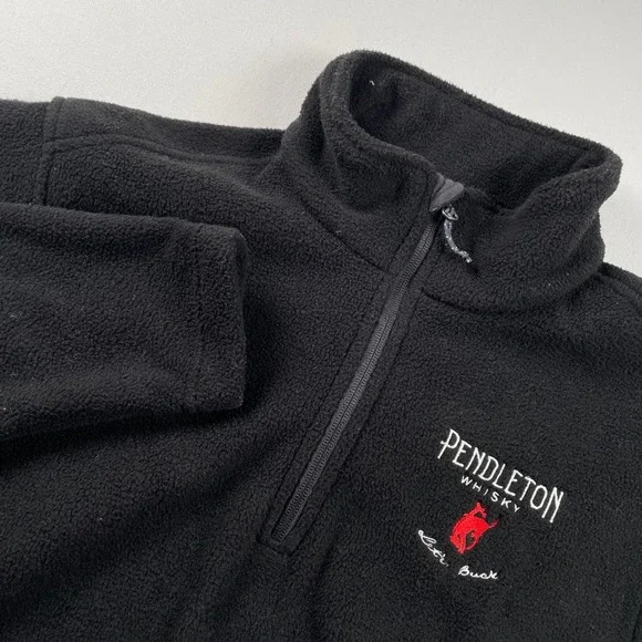 Pendleton Whisky Fleece Pullover Mens Medium Black Quarter Zip Let's Buck Cowboy