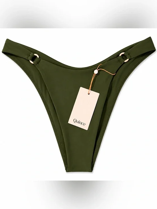Quince Gold Ring High Leg Bikini Bottom Palm Green Size M NWT