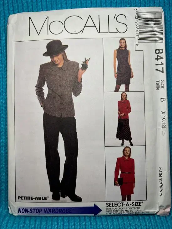 McCalls 8417 pattern suit jacket blazer dress pants skirt 1990s Size 8 10 12