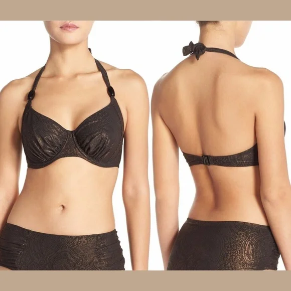 NWT Fantasie St. Barts Halter‎ Bikini Top in Brown [SZ US 30D ]