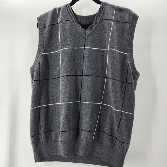 PGA Tour Sweater Vest Cotton Pinstipe‎ Print Gray Sleeveless Men Large