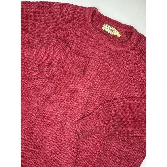 Vintage L.L. Bean Red Crew Neck Cable Knit Sweater‎ XL Tall Heavy Made in USA