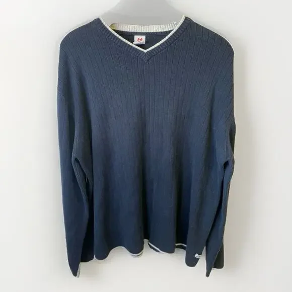 Vintage Y2K Anchor Blue Knit Sweater Men’s XL Navy V Neck