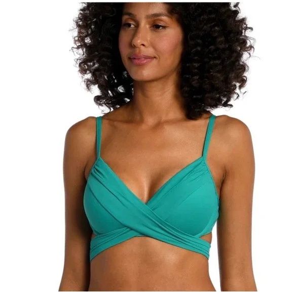 NWT La Blanca Island Goddess Wrap Bikini Top Emerald Green Underwire LB0IG82