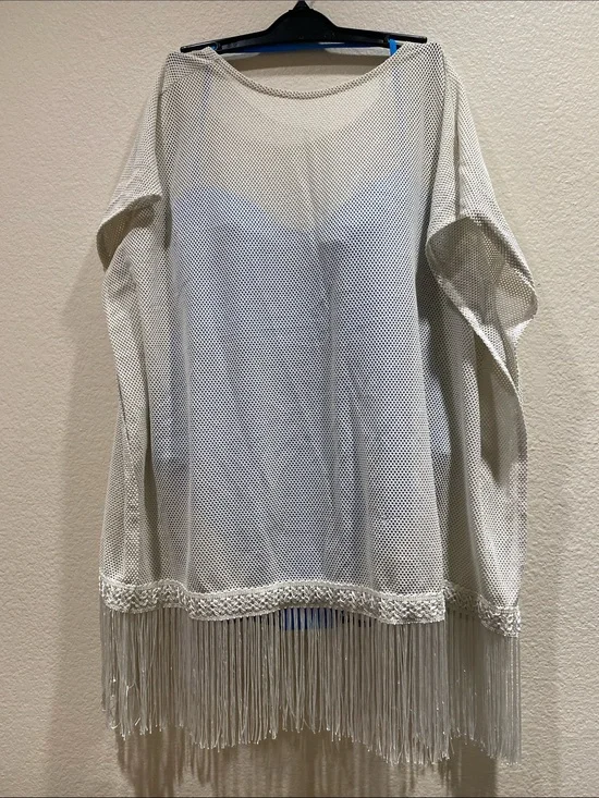 Victoria's Secret Cream Fringe Mesh Swim Cover-Up Tunic