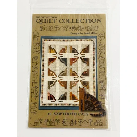 The City Stitcher Quilt Pattern Unisex OS Multi Sawtooth Cats Janet Miller 1998
