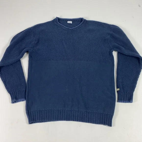 Columbia Sweater Mens XL Blue Cotton Crewneck Textured Rib Knit Pullover Casual