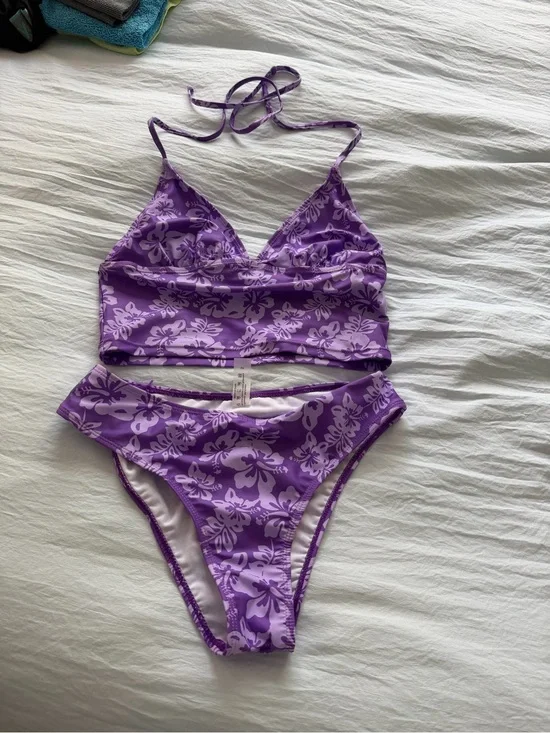 Purple lavender Floral Two-Piece tankini set S