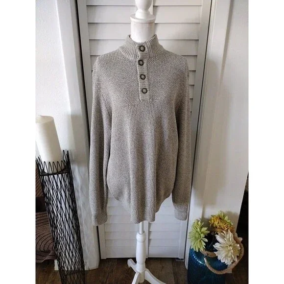 G.H. Bass‎ & Co. Mens Size L Grey Canyon 4 Button Mockneck Sweater Sherpa Collar