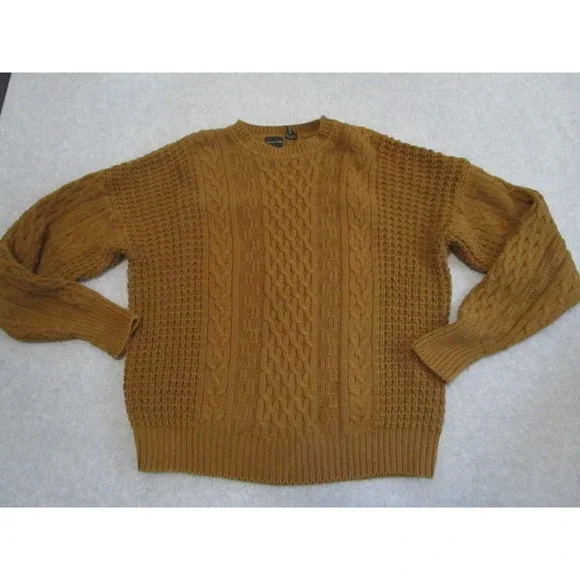 Vintage‎ Cable Knit Sweater Mens Large Mustard Yellow Structure Fisherman