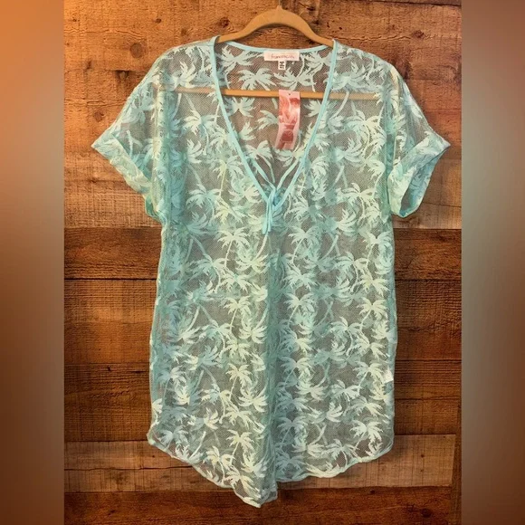 Francesca's Mint Lace Swim Cover Dress