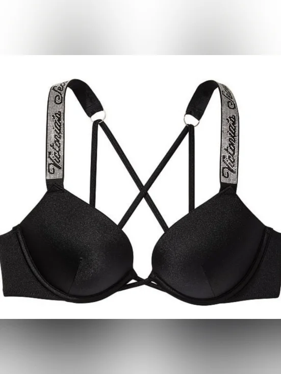 36C 36D VS Swim Shine Strap Bombshell Bikini Top Black