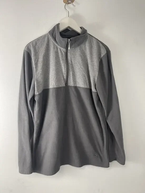 Tommy Bahama Sweater Men Medium Gray Quarter Zip Fleece Pullover Logo Jacket N39