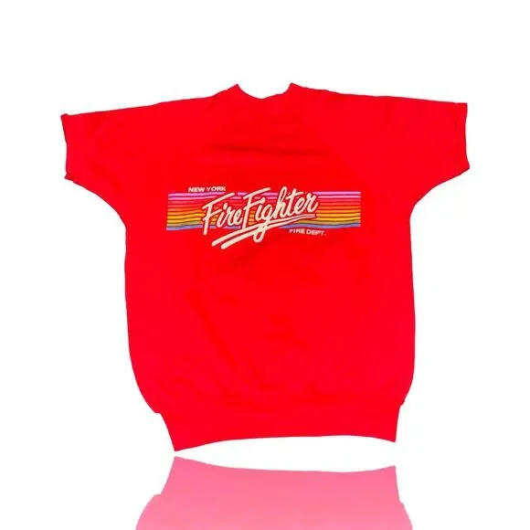 Velva Sheen Vintage NY Firefighter Sweatshirt Men's XL Red Pullover: Deadstock