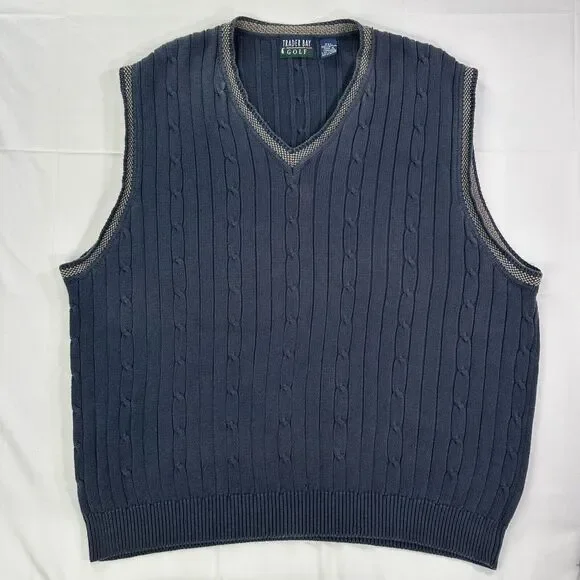 Vintage Trader Bay Golf‎ Men’s Navy Blue Golf Sweater Vest 100% Cotton Size 2XL